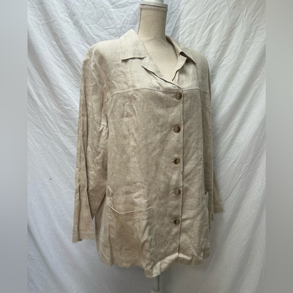 VTG CLIO Linen Jacket Lightweight Shoulder Pads Pockets Sz XL - Picture 1 of 8